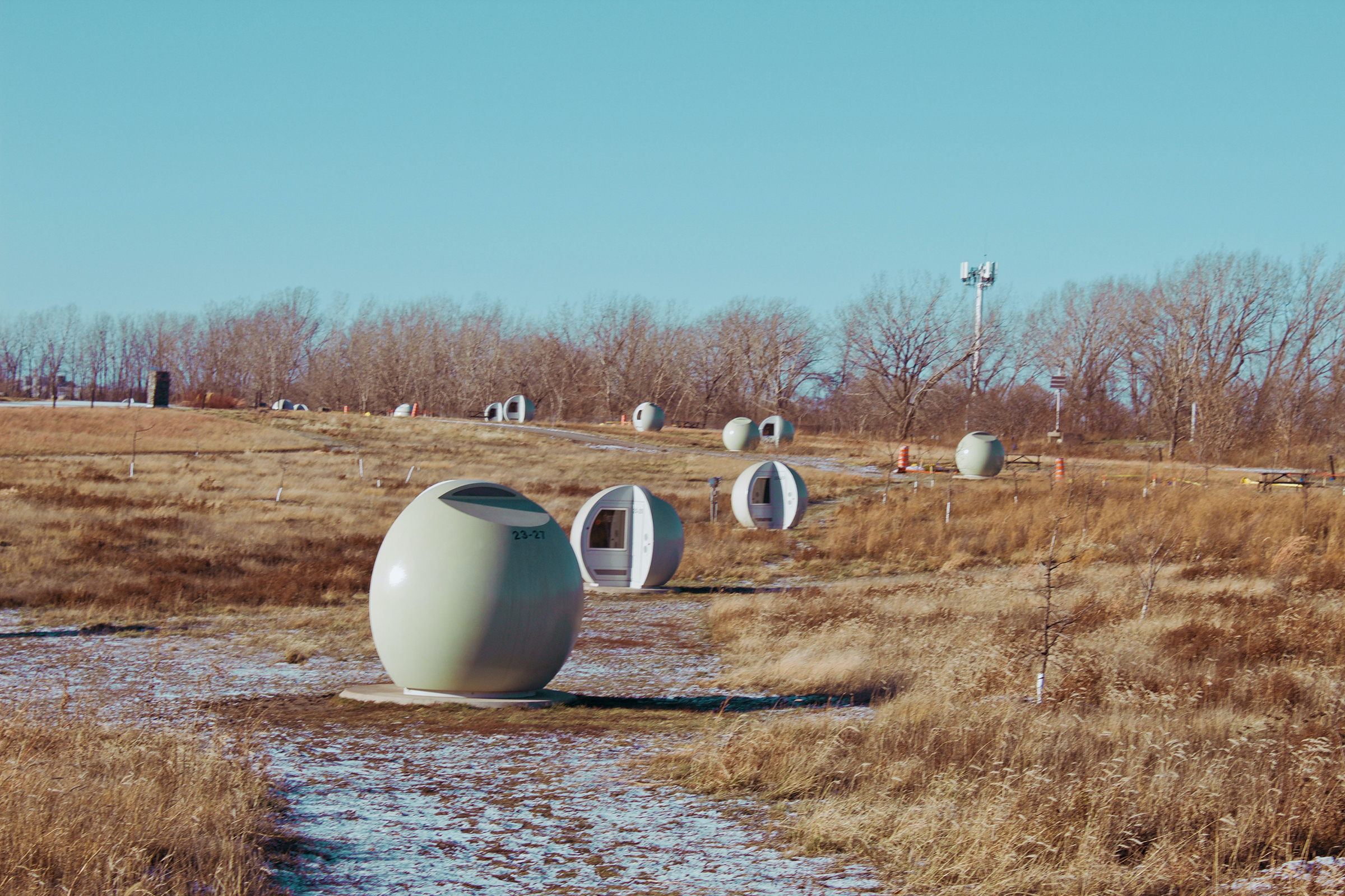 Biogas-capturing spheres dot the park that was once a former brownfield